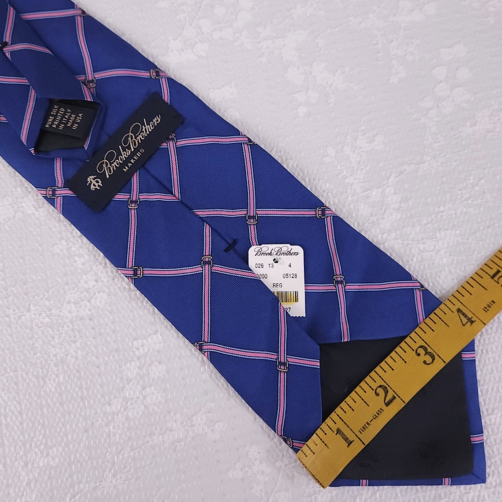 Brooks Brothers Silk Tie Blue Pink Stripes 58" x 3.75" - Picture 5 of 5